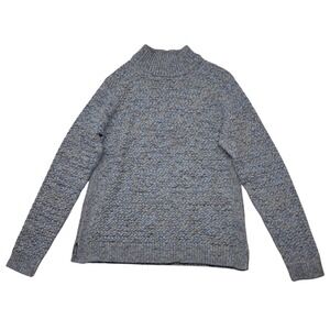 Overland Alaina Sweater Women's Medium Blue Basketweave Cable Mock Neck Peru